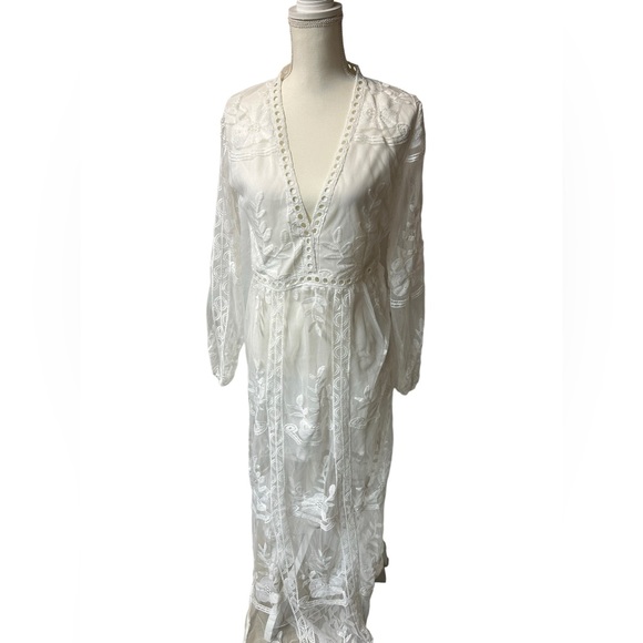 WHITE lace gorgeous white boho maxi dress size small long sleeve NWOT - Picture 2 of 13